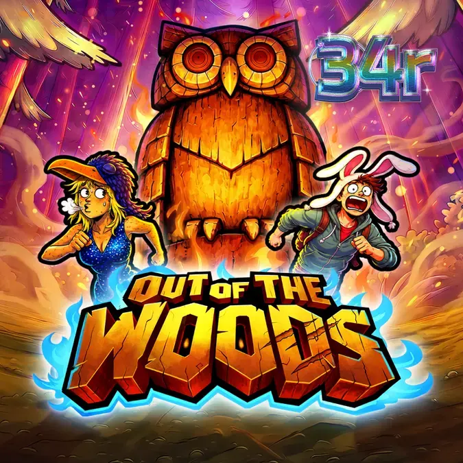 Tampilan visual slot Out Of The Woods dengan tema hutan gelap dan simbol misterius.